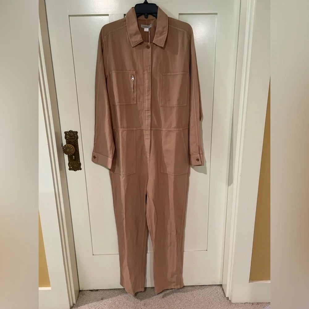Outerknown STATION Long Sleeve Utility Jumpsuit Sand/Tan Sz L NWT $178 Linen - Picture 3 of 16